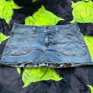 Denim Mini Skirt with Pink Stitching